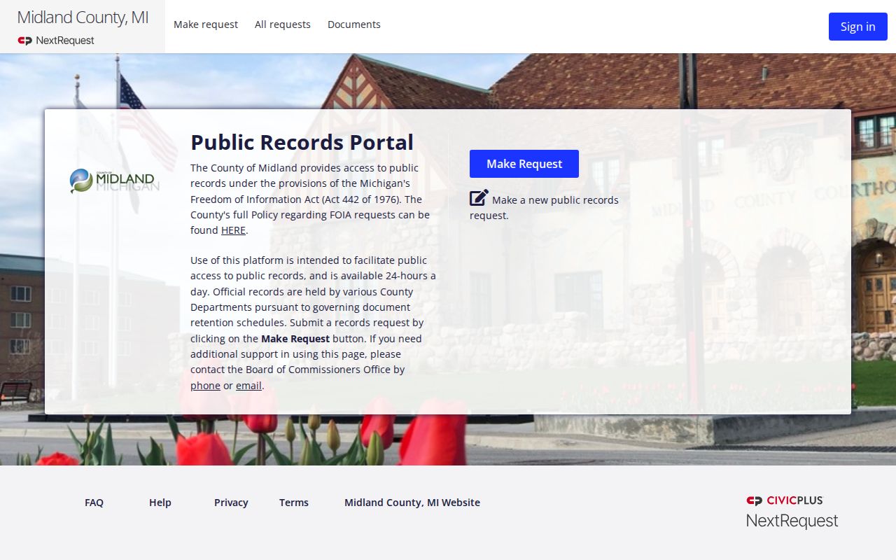 Midland County booking-record request portal